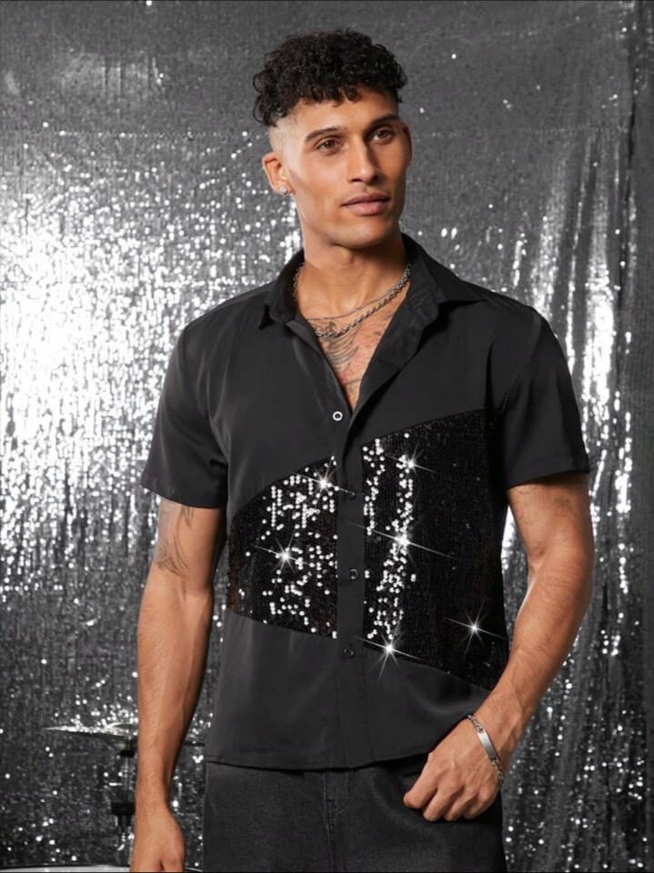 Uptown Funky color block lapel short sleeve shirt